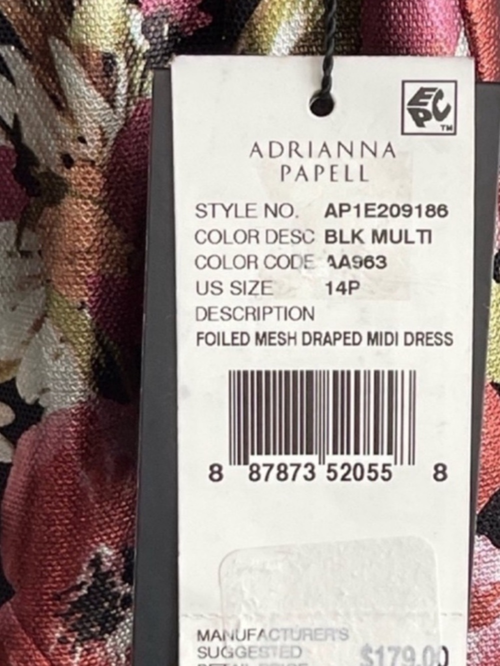 NEW Adrianna Papell Flutter Sleeve Cocktail Dress Foil Florals Black Size 14P - Picture 4 of 15